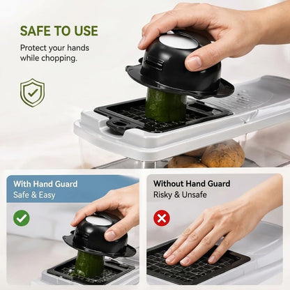 Vegetable Chopper, 10 Blades Slicer Onion Dicer, Multi 23-in-1 Veggie Mandoline Food Cutter for Tomato Fruit, Vegetable cutter with Hand Protector, Egg Separator & Slicer, Container（Black）