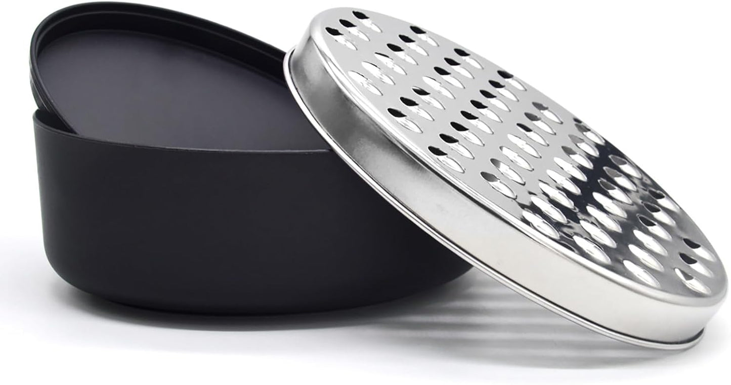 Stainless Steel Cheese Grater with Airtight Storage Container - Box Grater for Kitchen, Shredder for Parmesan, Cheddar, Vegetables, Chocolate, Nutmeg - Includes Lemon for Citrus, Ginger, Butter