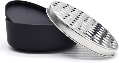 Stainless Steel Cheese Grater with Airtight Storage Container - Box Grater for Kitchen, Shredder for Parmesan, Cheddar, Vegetables, Chocolate, Nutmeg - Includes Lemon for Citrus, Ginger, Butter