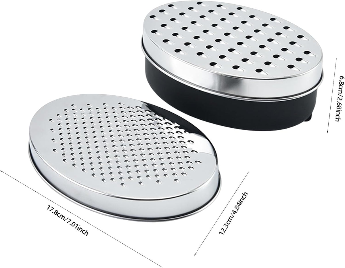 Stainless Steel Cheese Grater with Airtight Storage Container - Box Grater for Kitchen, Shredder for Parmesan, Cheddar, Vegetables, Chocolate, Nutmeg - Includes Lemon for Citrus, Ginger, Butter