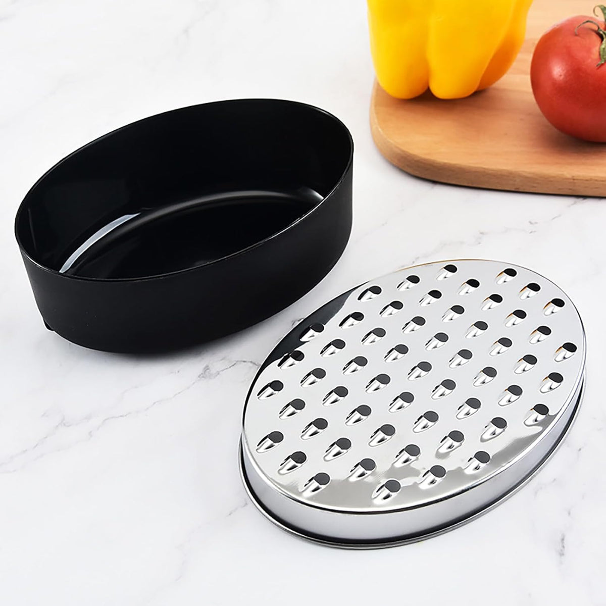 Stainless Steel Cheese Grater with Airtight Storage Container - Box Grater for Kitchen, Shredder for Parmesan, Cheddar, Vegetables, Chocolate, Nutmeg - Includes Lemon for Citrus, Ginger, Butter