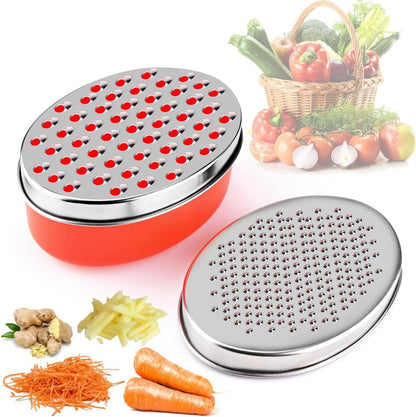 Stainless Steel Cheese Grater with Airtight Storage Container - Box Grater for Kitchen, Shredder for Parmesan, Cheddar, Vegetables, Chocolate, Nutmeg - Includes Lemon for Citrus, Ginger, Butter