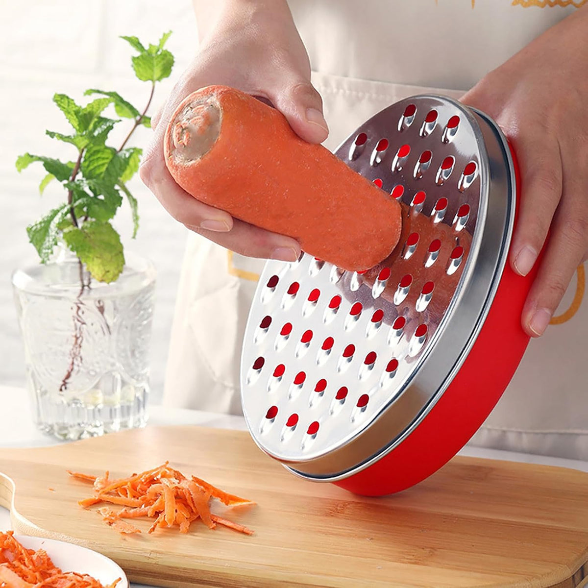 Stainless Steel Cheese Grater with Airtight Storage Container - Box Grater for Kitchen, Shredder for Parmesan, Cheddar, Vegetables, Chocolate, Nutmeg - Includes Lemon for Citrus, Ginger, Butter