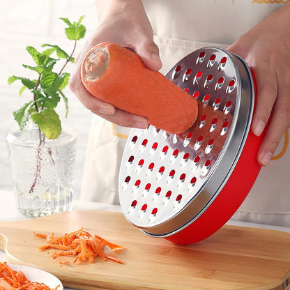 Stainless Steel Cheese Grater with Airtight Storage Container - Box Grater for Kitchen, Shredder for Parmesan, Cheddar, Vegetables, Chocolate, Nutmeg - Includes Lemon for Citrus, Ginger, Butter