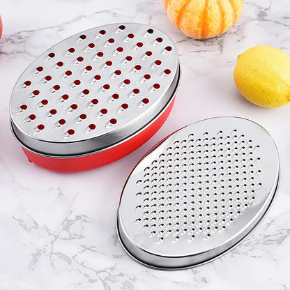 Stainless Steel Cheese Grater with Airtight Storage Container - Box Grater for Kitchen, Shredder for Parmesan, Cheddar, Vegetables, Chocolate, Nutmeg - Includes Lemon for Citrus, Ginger, Butter