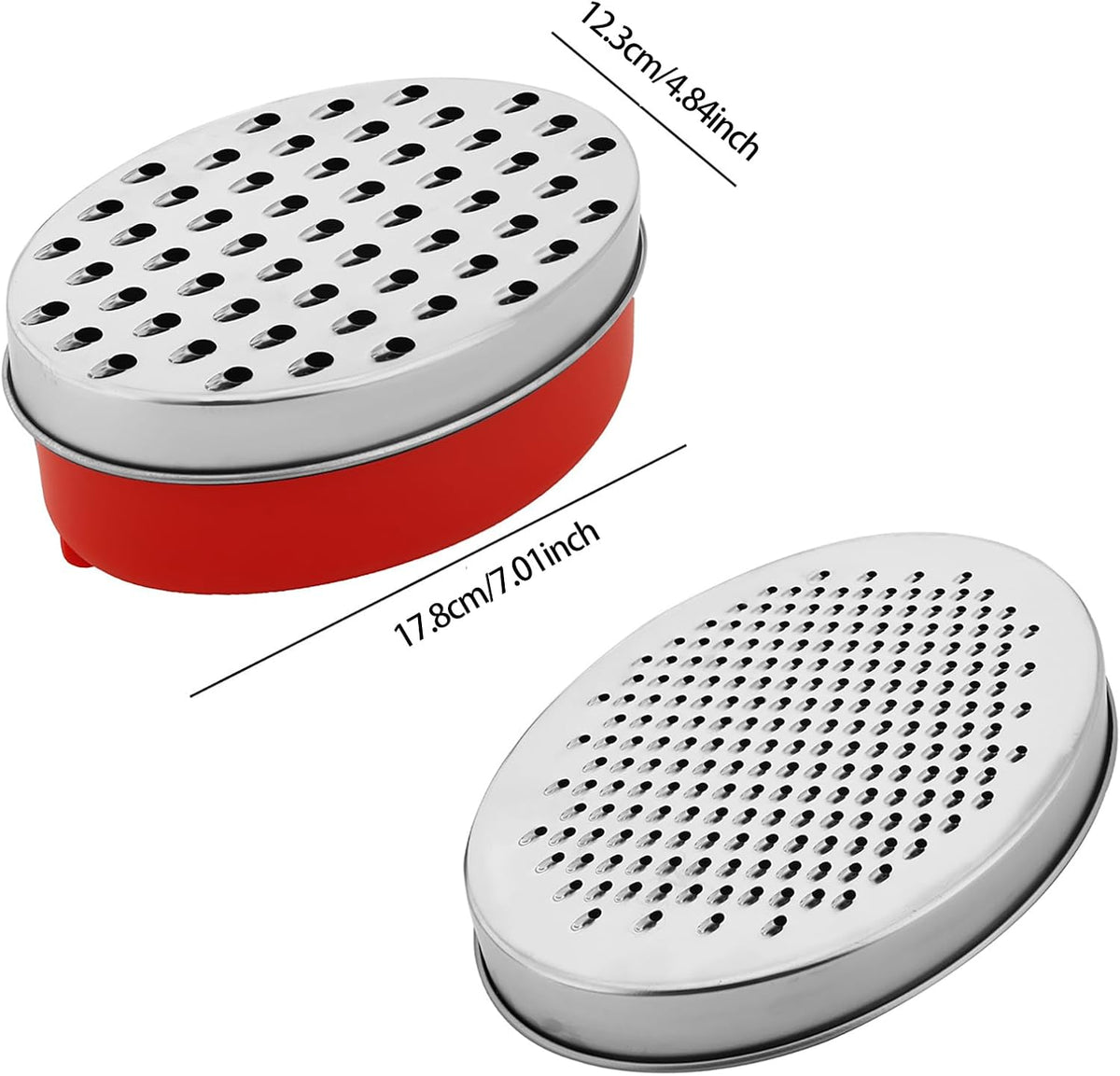 Stainless Steel Cheese Grater with Airtight Storage Container - Box Grater for Kitchen, Shredder for Parmesan, Cheddar, Vegetables, Chocolate, Nutmeg - Includes Lemon for Citrus, Ginger, Butter