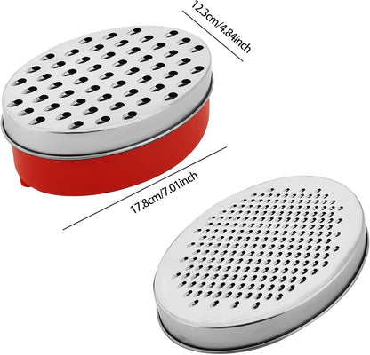 Stainless Steel Cheese Grater with Airtight Storage Container - Box Grater for Kitchen, Shredder for Parmesan, Cheddar, Vegetables, Chocolate, Nutmeg - Includes Lemon for Citrus, Ginger, Butter