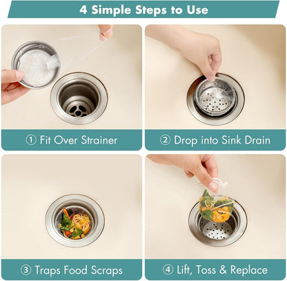 200 Pack Disposable Drain Covers for Sourdough, Kitchen Mesh Sink Strainer Bags, Anti-Clog Drain Catchers for Food Scraps, Coffee Grounds & Hair, Kitchen & Bathroom