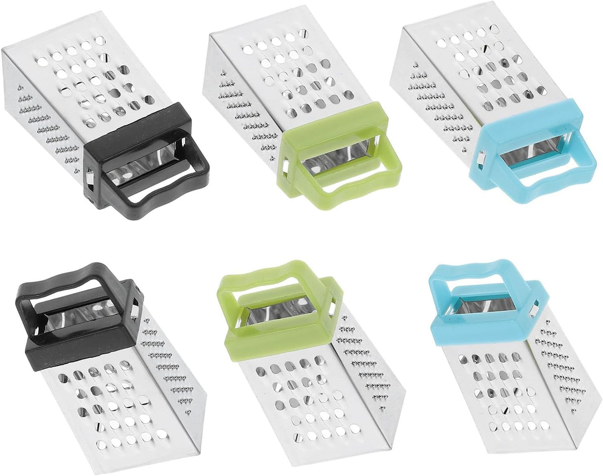 6 pcs Mini Cheese Grater Stainless Steel Handheld Small Box Grater with 4-Side Fine Grating Shredding and Slicing for Cheese Ginger Potatoes Vegetables Compact Kitchen Tool
