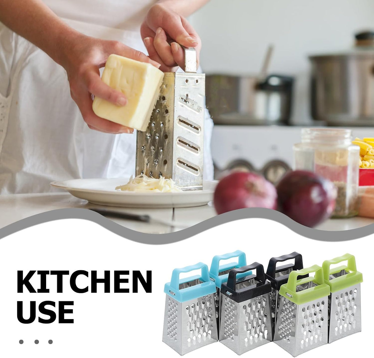 6 pcs Mini Cheese Grater Stainless Steel Handheld Small Box Grater with 4-Side Fine Grating Shredding and Slicing for Cheese Ginger Potatoes Vegetables Compact Kitchen Tool