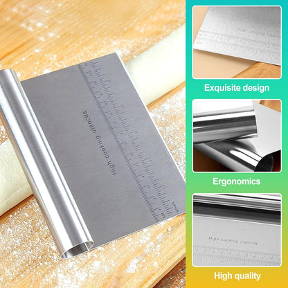 2 Pack Stainless Steel Dough Cutter & Pastry Scraper, Bench Knife with Measuring Scale, Multipurpose Food Chopper for Bread, Pizza & Cake, Professional Baking Tools