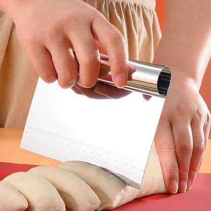 2 Pack Stainless Steel Dough Cutter & Pastry Scraper, Bench Knife with Measuring Scale, Multipurpose Food Chopper for Bread, Pizza & Cake, Professional Baking Tools