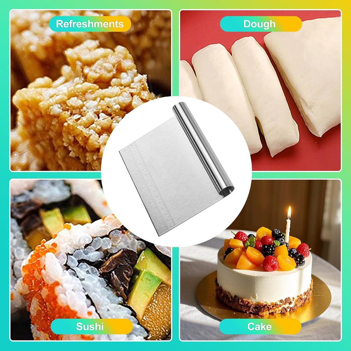 2 Pack Stainless Steel Dough Cutter & Pastry Scraper, Bench Knife with Measuring Scale, Multipurpose Food Chopper for Bread, Pizza & Cake, Professional Baking Tools