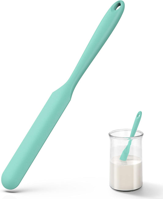 Skinny Silicone Jar Spatula Scraper, 10in Sourdough Tool, Aqua Sky | Long Narrow Bread Spatula for Sour Dough Mixing, Small Mini Spurtle for Scraping Icing Cream, Jam Peanut Butter Stirrer Tool