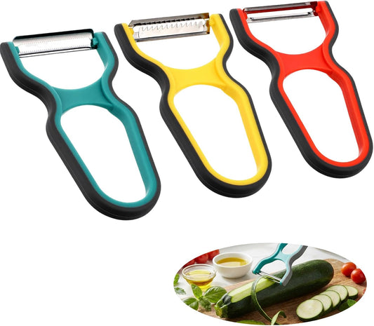 3 Pcs Peeler Set, Straight, Serrated, Julienne Peelers | Stainless Steel Blades Ergonomic Handles Peelerz For Fruits Vegetables