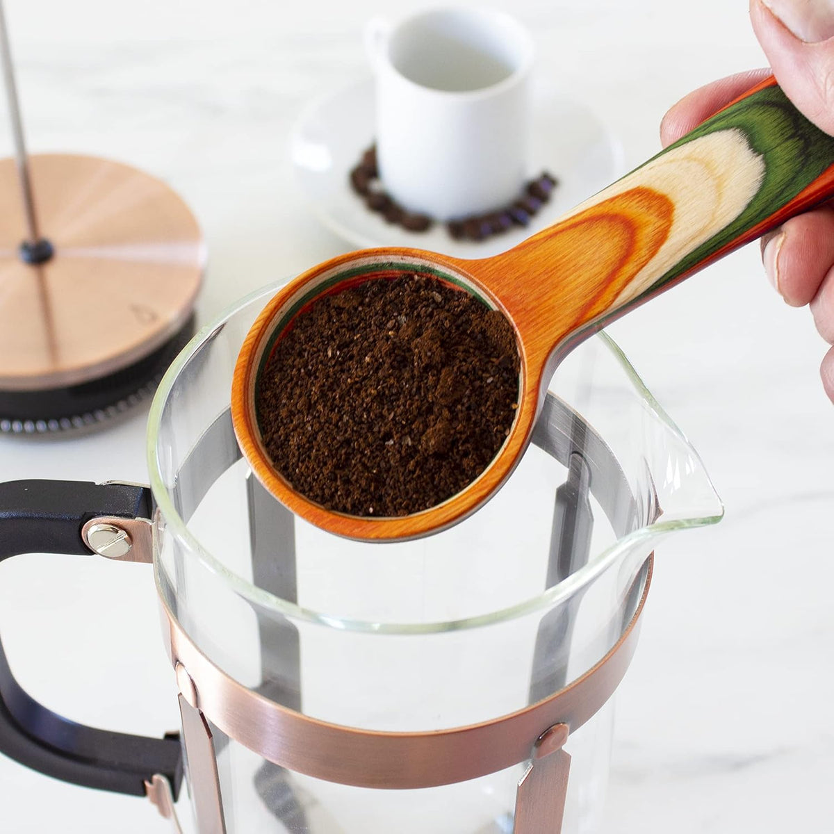 Baltique Marrakesh Collection Wooden Coffee Scoop – Colorful Birch Wood Reusable Scoop for Ground Coffee, Protein Powder & More