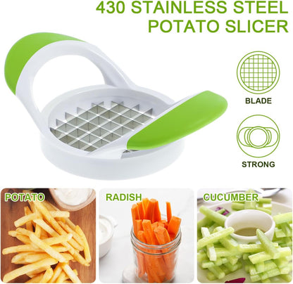 French Fry Cutter, Stainless Steel French Fry Slicer with Handle, Fast Manual Cutter Chopper for Potato Carrots Onions Fruit, Kitchen Tool for Home and Picnic