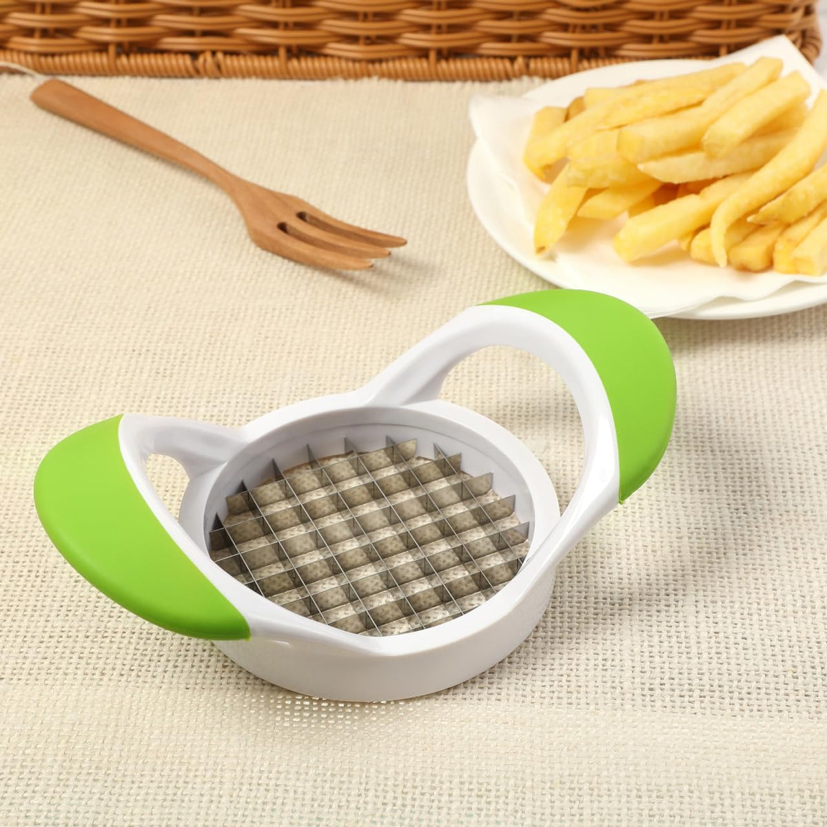 French Fry Cutter, Stainless Steel French Fry Slicer with Handle, Fast Manual Cutter Chopper for Potato Carrots Onions Fruit, Kitchen Tool for Home and Picnic