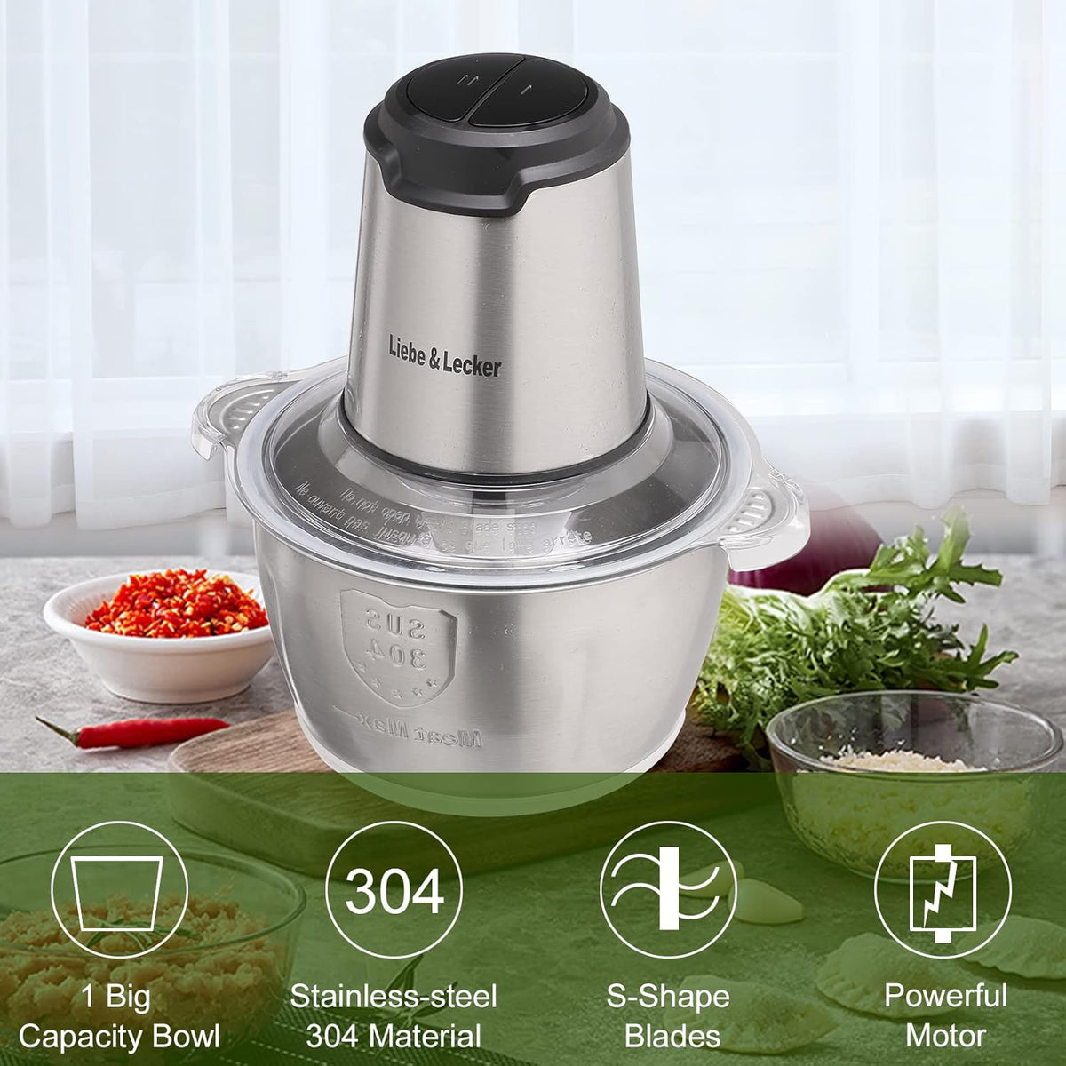 Electric Food Chopper, 350W Food Processor with 8-Cup Bowl