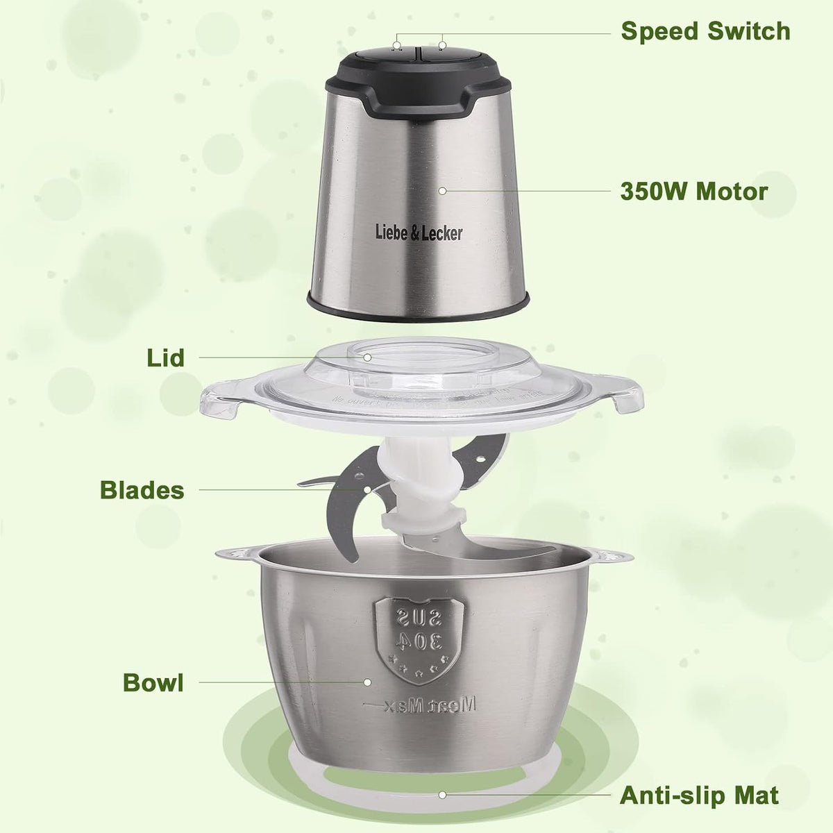 Electric Food Chopper, 350W Food Processor with 8-Cup Bowl
