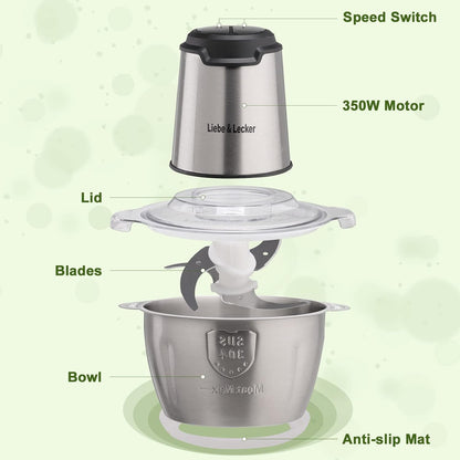 Electric Food Chopper, 350W Food Processor with 8-Cup Bowl