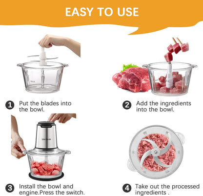 Electric Food Chopper, 350W Food Processor with 8-Cup Bowl