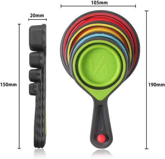 Collapsible Measuring Cups and Spoons - Portable Food Grade Silicone for Liquid & Dry Measuring, 8 Piece Set Kitchen Measuring Tool