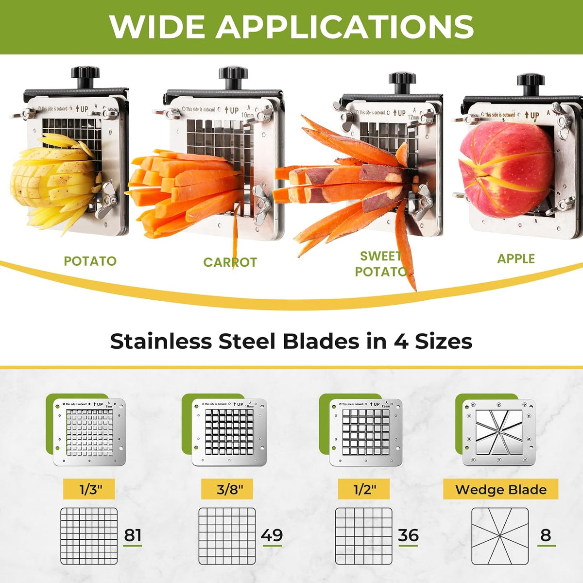 Commercial French Fry Cutter Stainless Steel with 4 Blades
