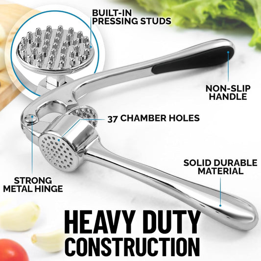 Stainless Steel Garlic Press, Rustproof Garlic Crusher, Dishwasher Safe, Silver