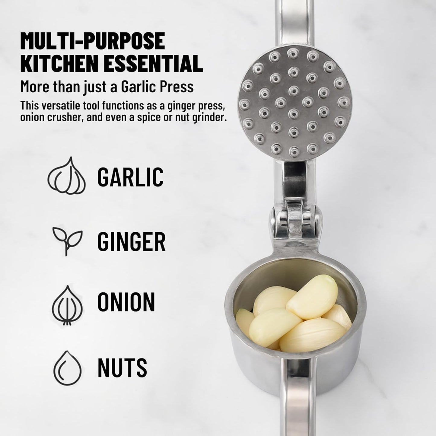 Stainless Steel Garlic Press, Rustproof Garlic Crusher, Dishwasher Safe, Silver
