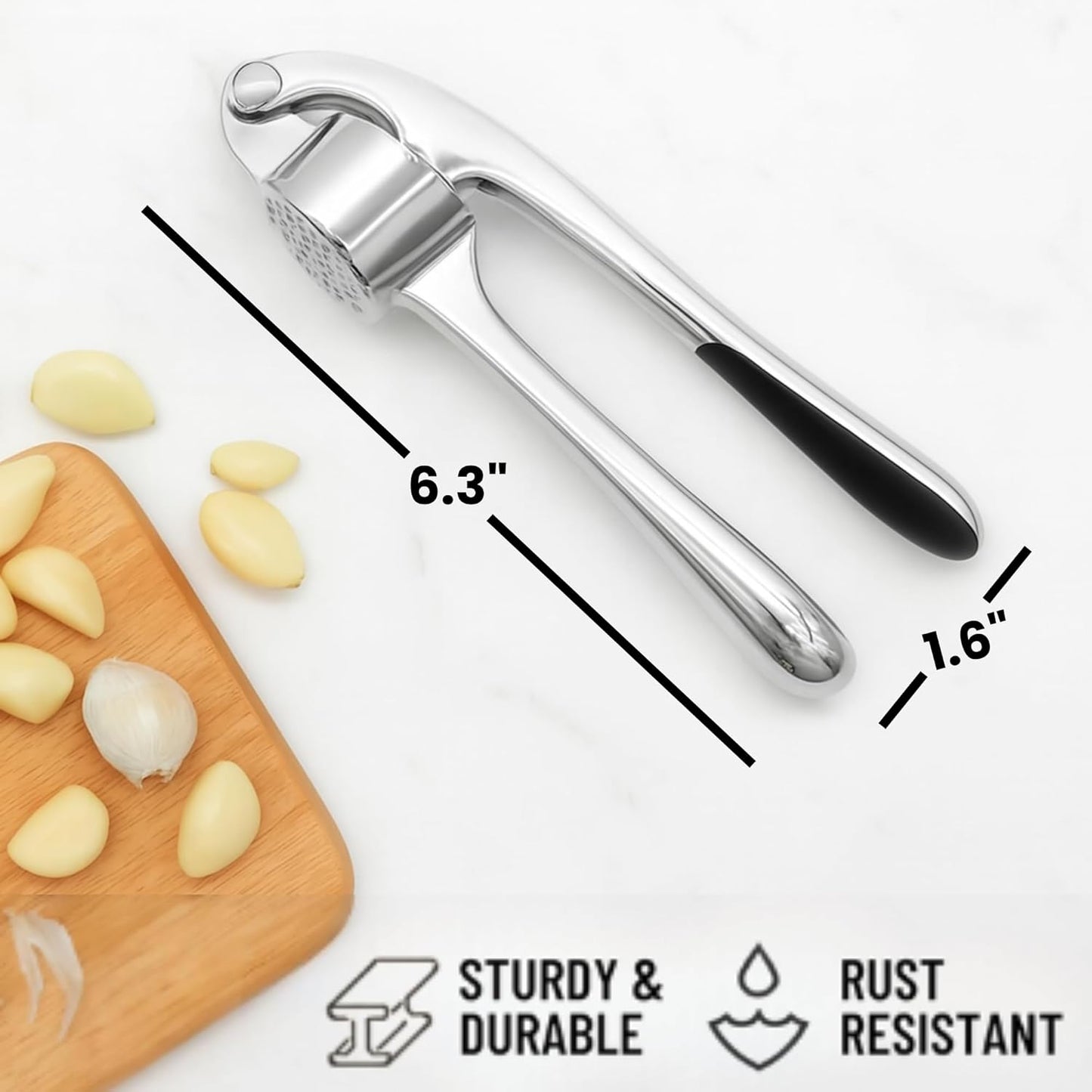 Stainless Steel Garlic Press, Rustproof Garlic Crusher, Dishwasher Safe, Silver