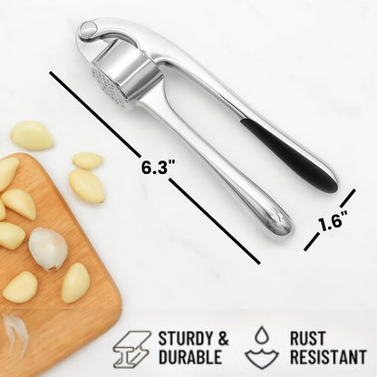 Stainless Steel Garlic Press, Rustproof Garlic Crusher, Dishwasher Safe, Silver