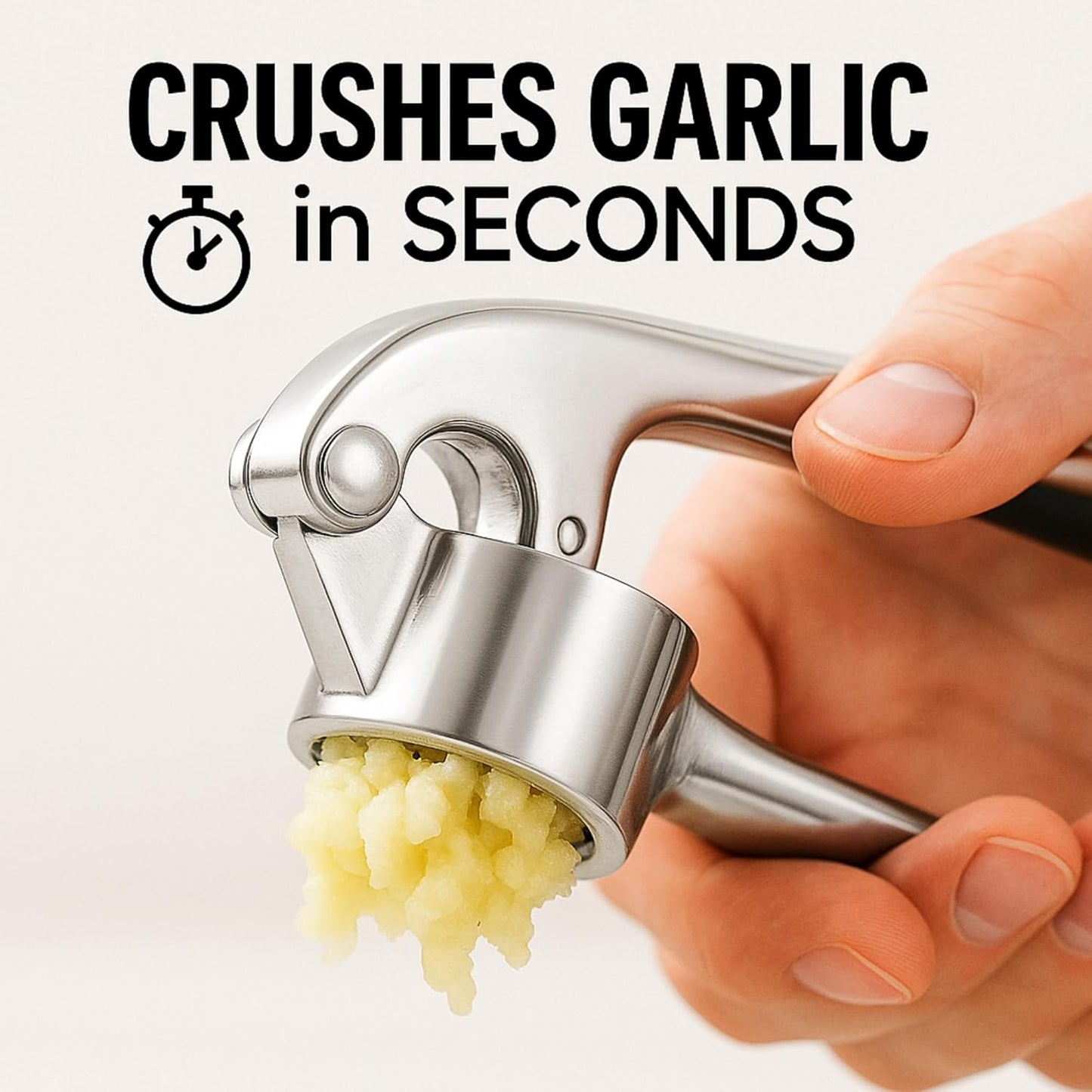 Stainless Steel Garlic Press, Rustproof Garlic Crusher, Dishwasher Safe, Silver