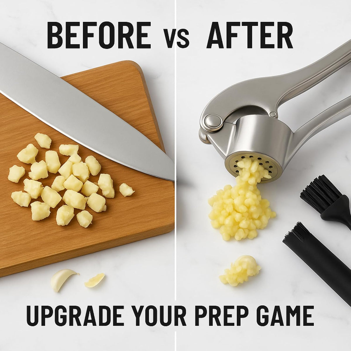 Stainless Steel Garlic Press, Rustproof Garlic Crusher, Dishwasher Safe, Silver