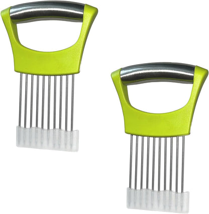 2-Pack Stainless Steel Onion Holder Slicer & Meat Chopper, Green