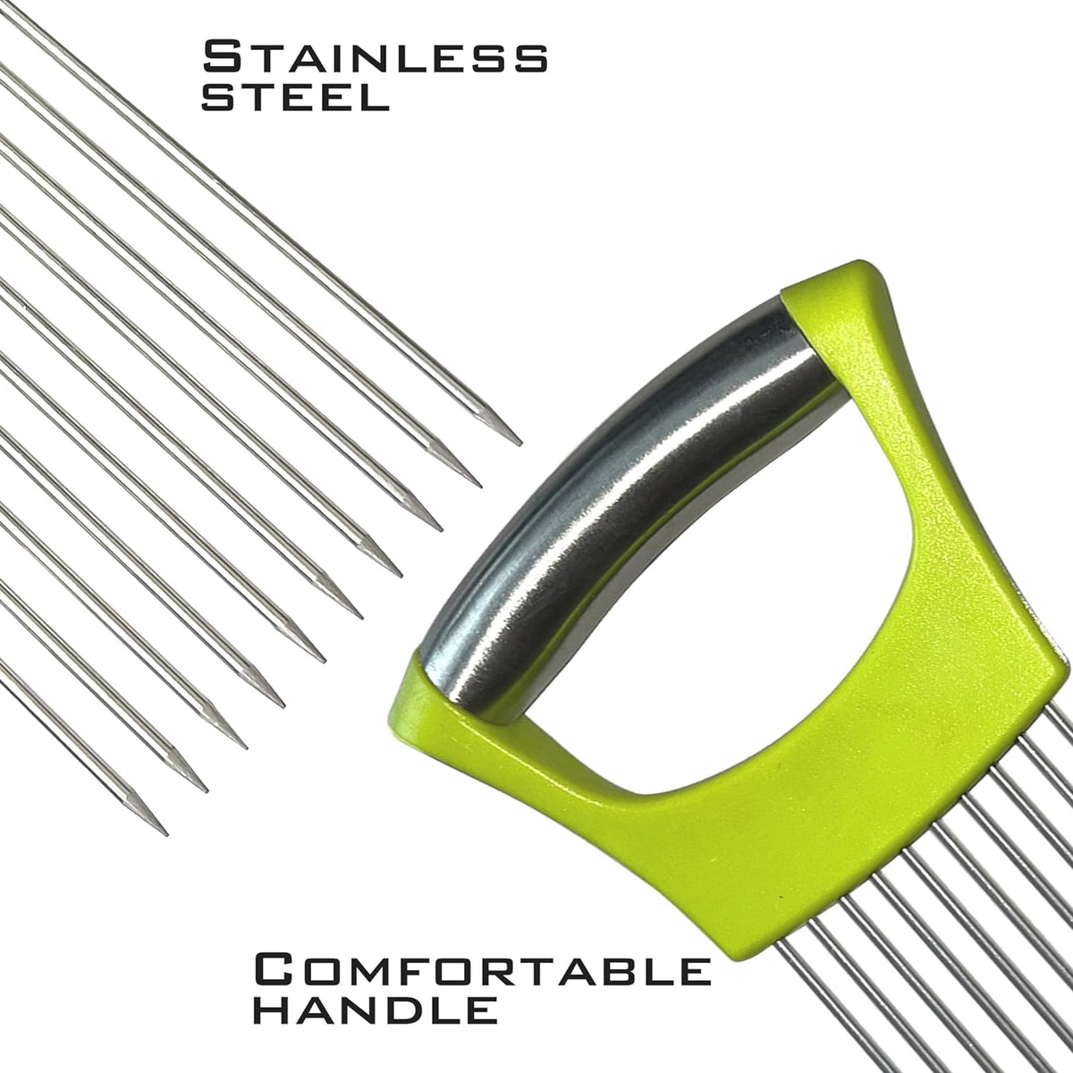 2-Pack Stainless Steel Onion Holder Slicer & Meat Chopper, Green