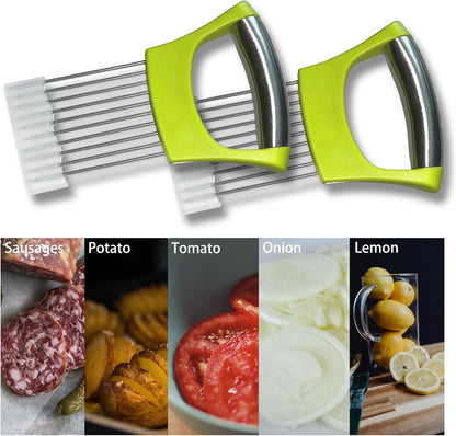 2-Pack Stainless Steel Onion Holder Slicer & Meat Chopper, Green
