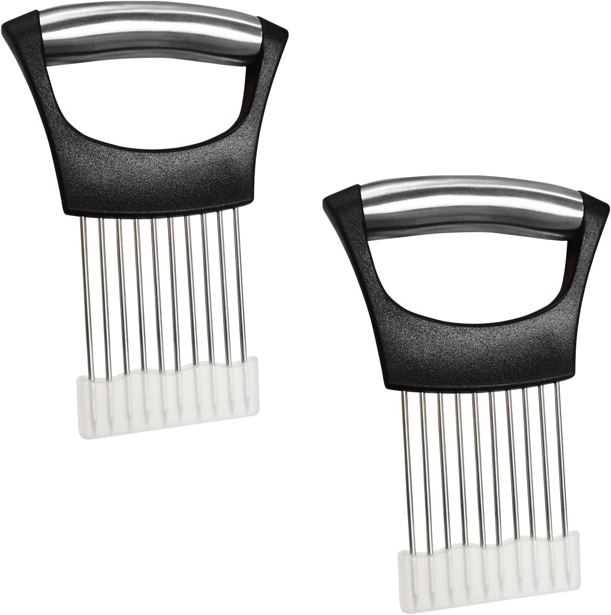 2-Pack Stainless Steel Onion Holder Slicer & Meat Chopper, Green