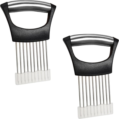 2-Pack Stainless Steel Onion Holder Slicer & Meat Chopper, Green