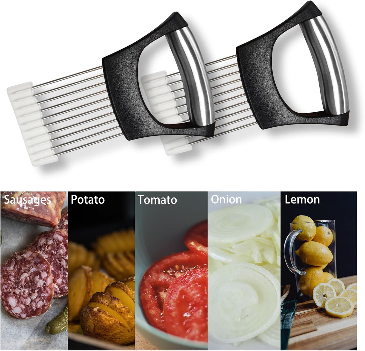 2-Pack Stainless Steel Onion Holder Slicer & Meat Chopper, Green