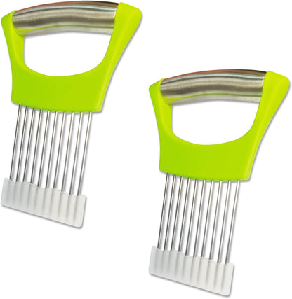 2-Pack Stainless Steel Onion Holder Slicer & Meat Chopper, Green