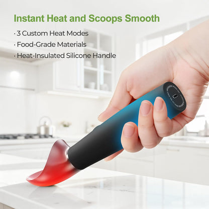 Heated Ice Cream Scoop, 3-Temp Modes & 160°F Fast Heating | Rechargeable with LED Monitor, IPX7 Waterproof, Easy Scoop for Hard Ice Cream and Dessert Scooper- Black