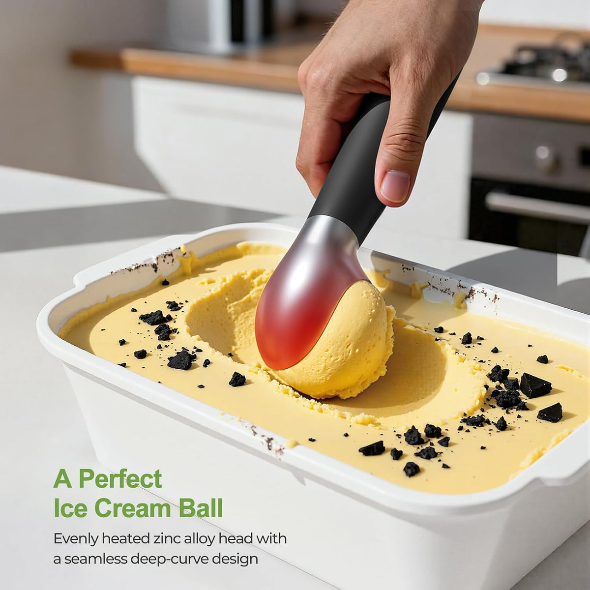 Heated Ice Cream Scoop, 3-Temp Modes & 160°F Fast Heating | Rechargeable with LED Monitor, IPX7 Waterproof, Easy Scoop for Hard Ice Cream and Dessert Scooper- Black