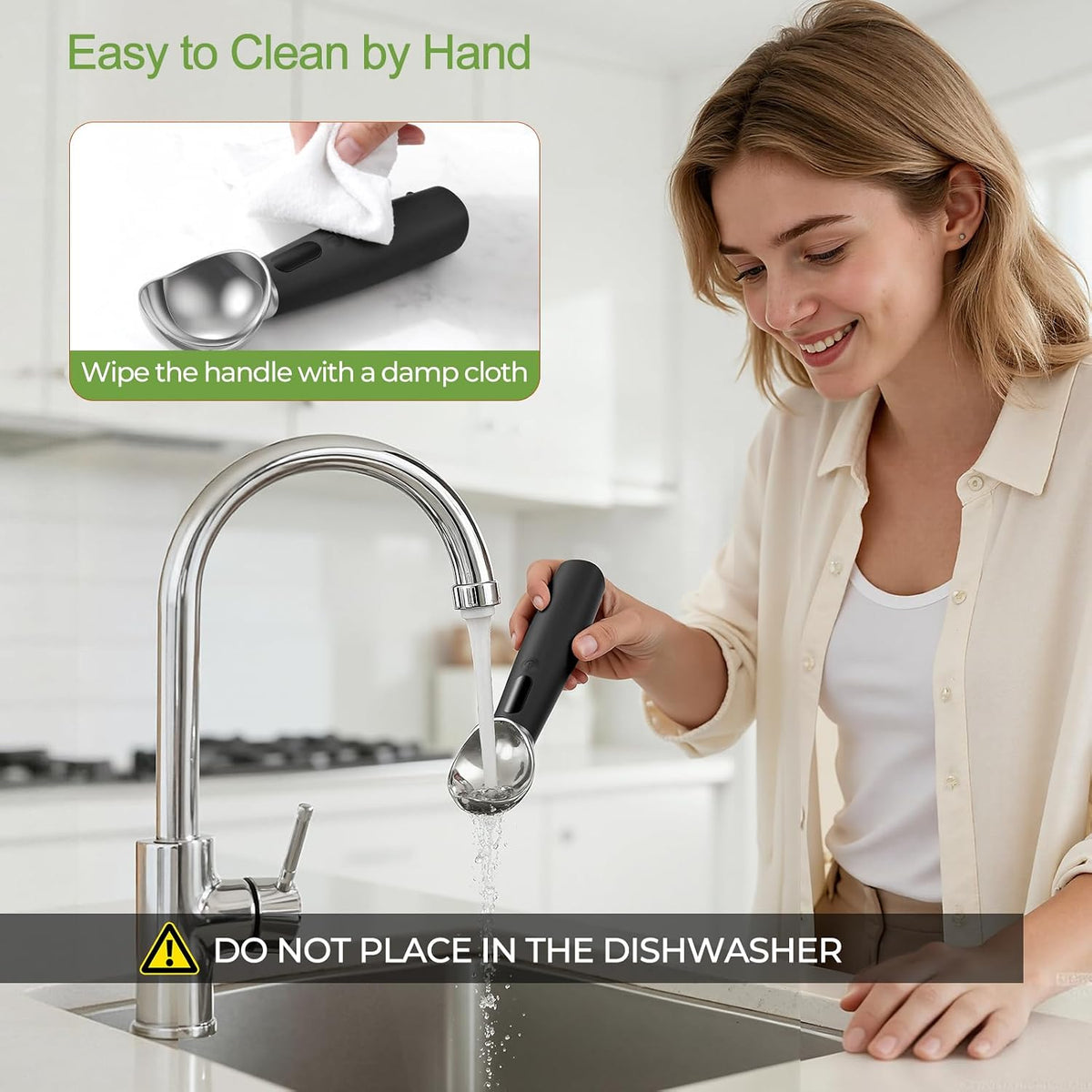 Heated Ice Cream Scoop, 3-Temp Modes & 160°F Fast Heating | Rechargeable with LED Monitor, IPX7 Waterproof, Easy Scoop for Hard Ice Cream and Dessert Scooper- Black