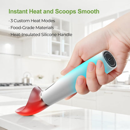 Heated Ice Cream Scoop, 3-Temp Modes & 160°F Fast Heating | Rechargeable with LED Monitor, IPX7 Waterproof, Easy Scoop for Hard Ice Cream and Dessert Scooper- Black