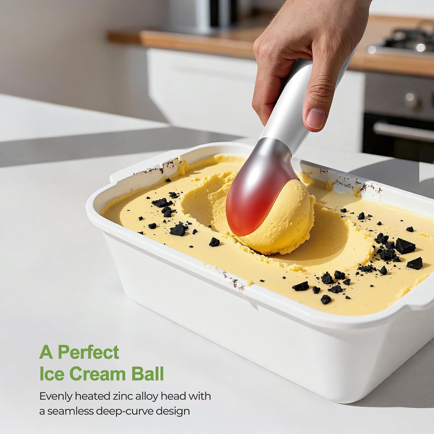 Heated Ice Cream Scoop, 3-Temp Modes & 160°F Fast Heating | Rechargeable with LED Monitor, IPX7 Waterproof, Easy Scoop for Hard Ice Cream and Dessert Scooper- Black
