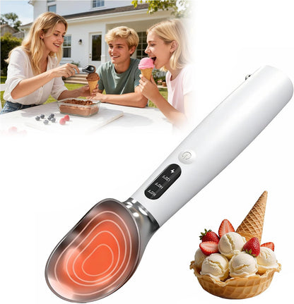 Heated Ice Cream Scoop, 3-Temp Modes & 160°F Fast Heating | Rechargeable with LED Monitor, IPX7 Waterproof, Easy Scoop for Hard Ice Cream and Dessert Scooper- Black