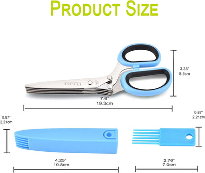 Herb Scissors with 5 Blades & Cleaning Kit, Stainless Steel Kitchen Shears for Herbs, Lettuce, Cilantro, Dishwasher Safe, Soft-Grip Handle