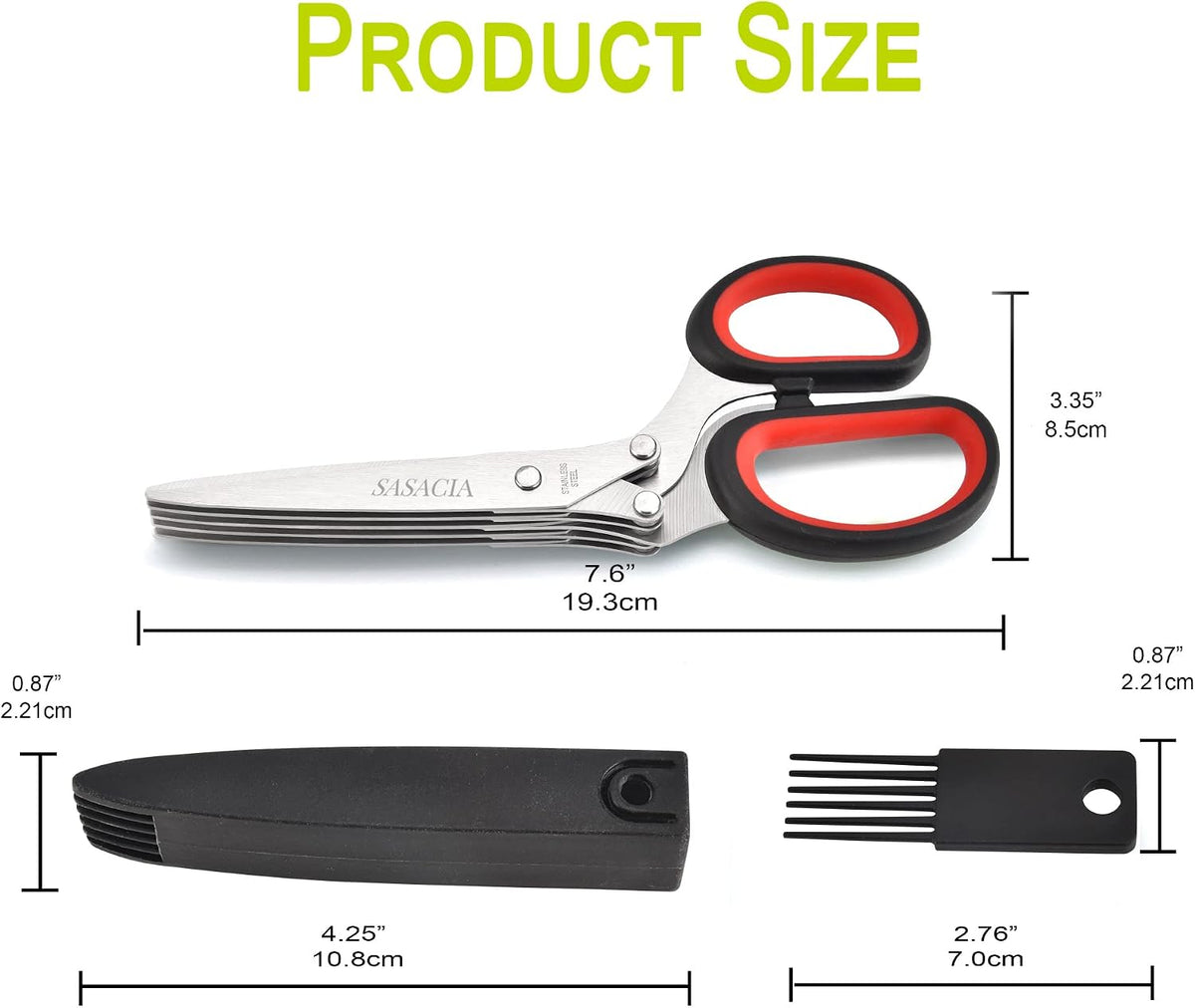 Herb Scissors with 5 Blades & Cleaning Kit, Stainless Steel Kitchen Shears for Herbs, Lettuce, Cilantro, Dishwasher Safe, Soft-Grip Handle