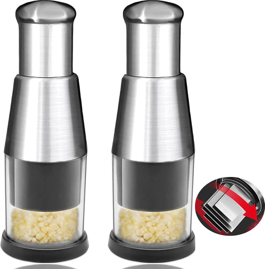 2 PCS 2025 Upgraded Stainless Steel Compact Mini Dicer Food Functional Manual Press, Hand Food Chopper for Mincing Garlic Garlic Press Stainless Steel Manual Pressed Chopper